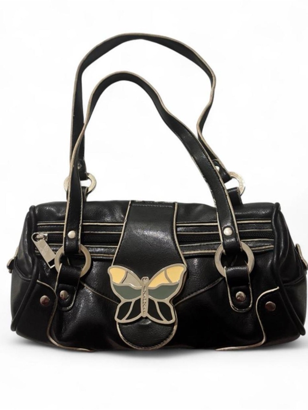 XOXO Black Shoulder Bag with Yellow & Green Butterfly Emblem